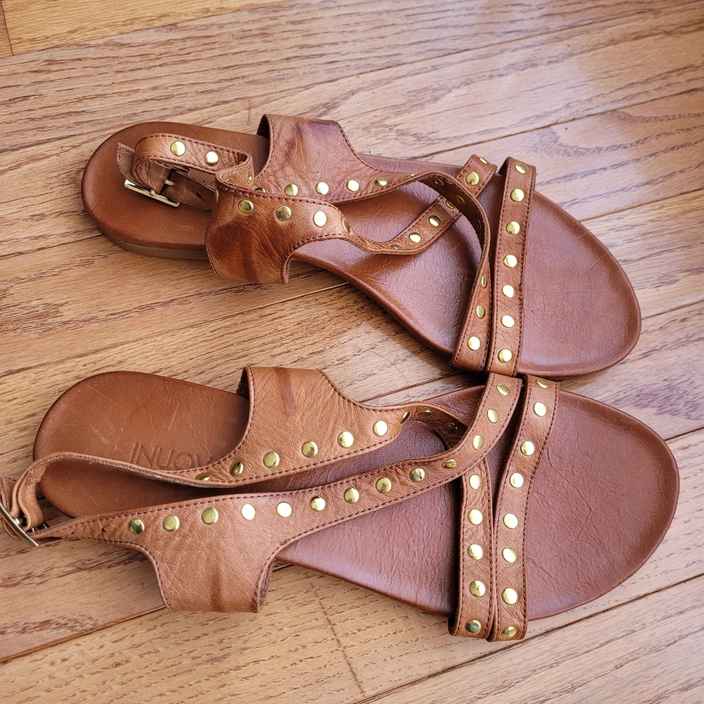 Women's Full Leather Studded Brown Sandals